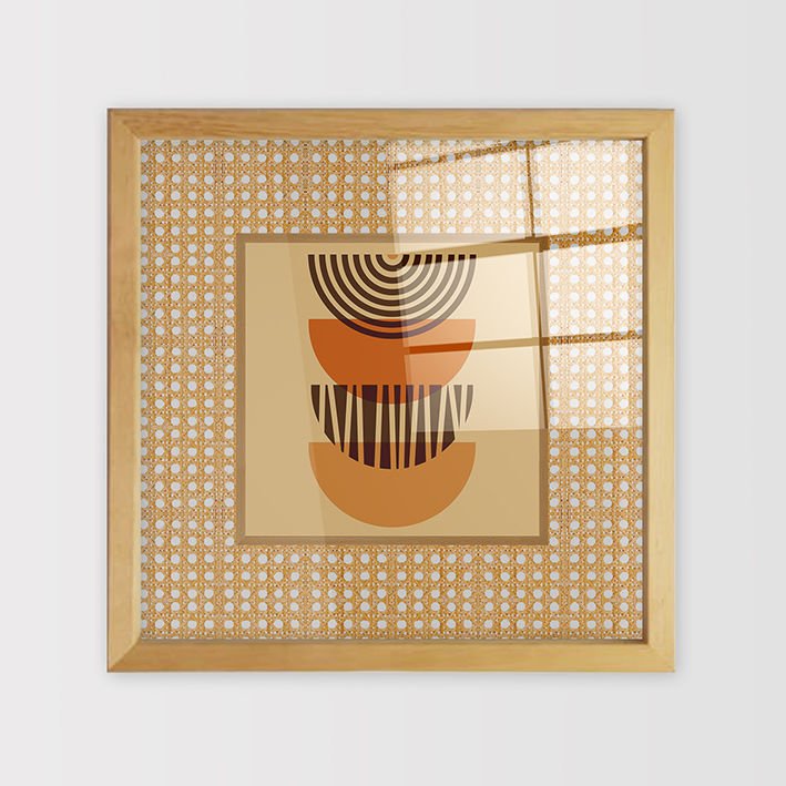 Naturel Çerçeveli Hasır Baskı Cam Tablolar 40cm x 40cm
