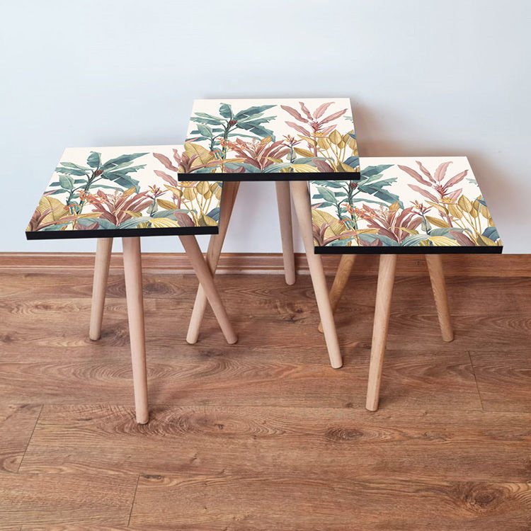 Desenli 3lü Zigon Sehpa