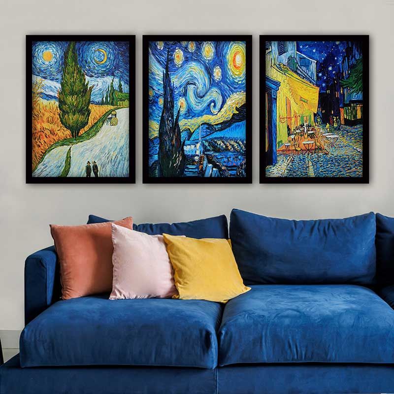 Vincent Van Gogh 3 Parça Siyah Çerçeveli Tablo