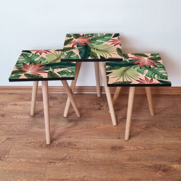 Desenli 3lü Zigon Sehpa