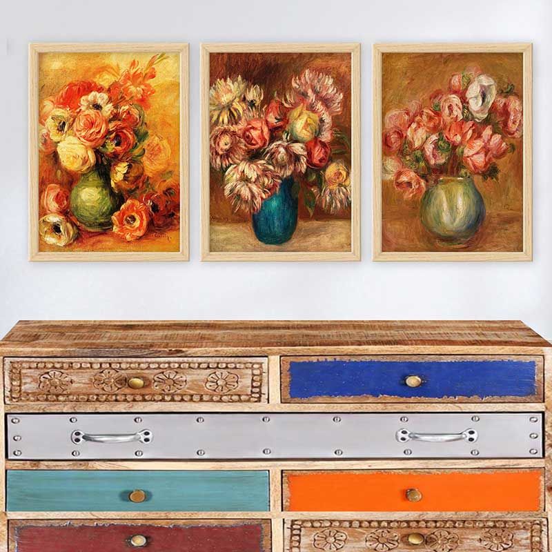 AUGUSTE RENOIR 3 Parça Naturel Çerçeveli Tablo 55cm x 75cm