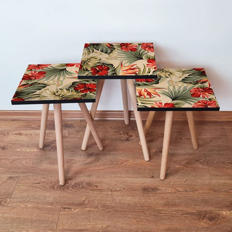 Desenli 3lü Zigon Sehpa