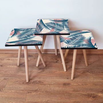 Desenli 3lü Zigon Sehpa