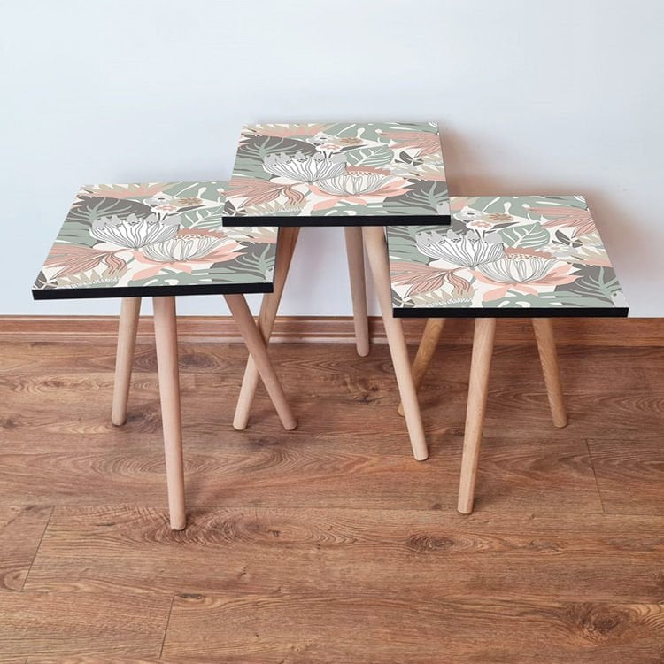 Desenli 3lü Zigon Sehpa