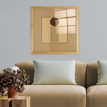 Naturel Çerçeveli Hasır Baskı Cam Tablolar 50cm x 50cm