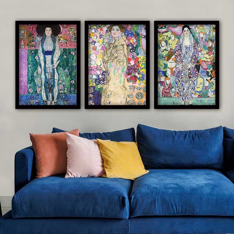 Gustav klimt 3 Parça Siyah Çerçeveli Tablo
