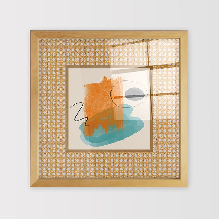 Naturel Çerçeveli Hasır Baskı Cam Tablolar 50cm x 50cm