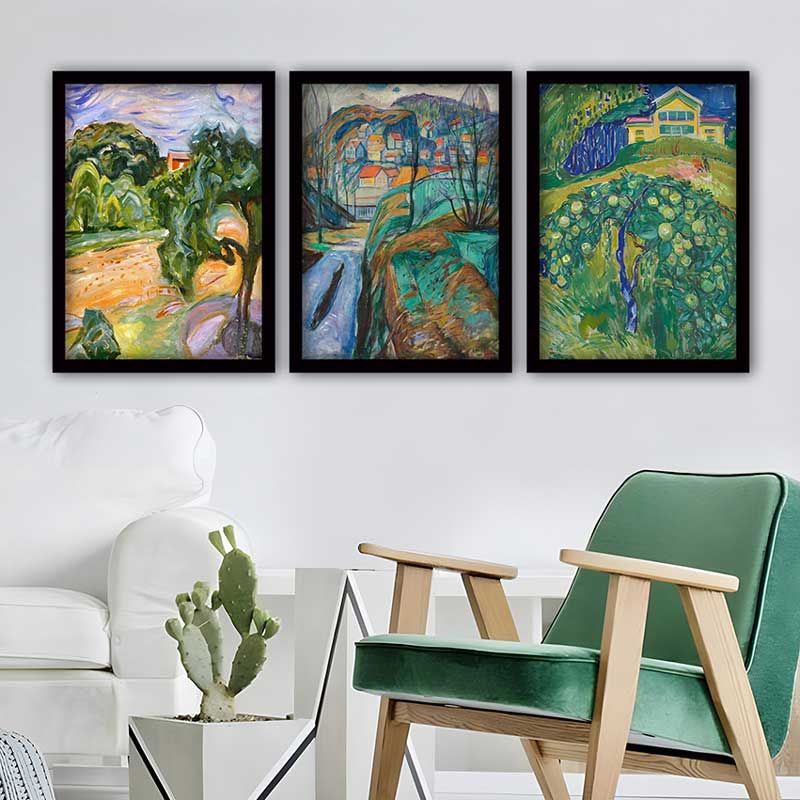 Edvard Munch 3 Parça Siyah Çerçeveli Tablo