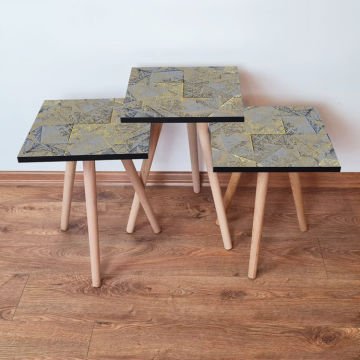 Desenli 3lü Zigon Sehpa