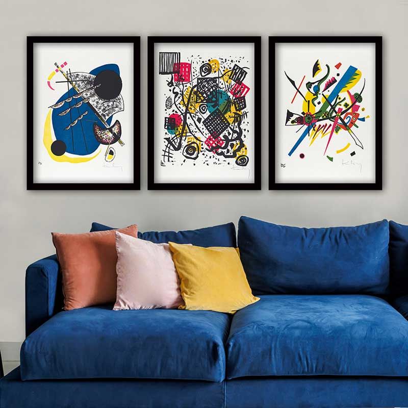 Wassily Kandinsky 3 Parça Siyah Çerçeveli Tablo