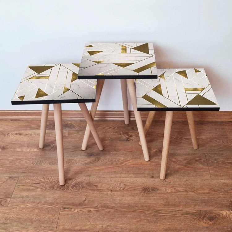 Desenli 3lü Zigon Sehpa