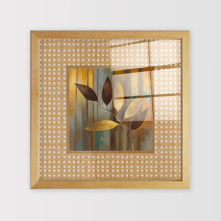 Naturel Çerçeveli Hasır Baskı Cam Tablolar 50cm x 50cm