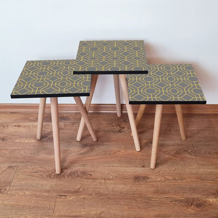 Desenli 3lü Zigon Sehpa