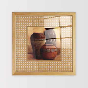Naturel Çerçeveli Hasır Baskı Cam Tablolar 50cm x 50cm