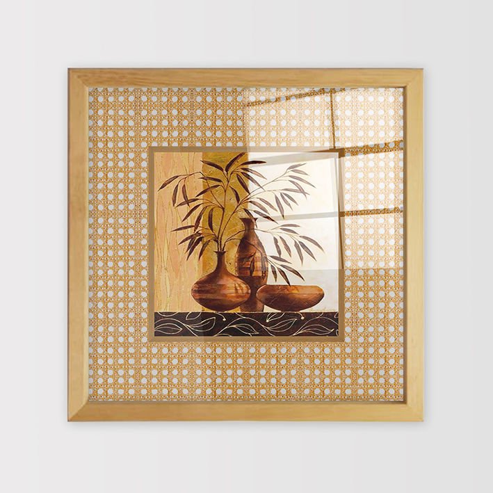 Naturel Çerçeveli Hasır Baskı Cam Tablolar 40cm x 40cm