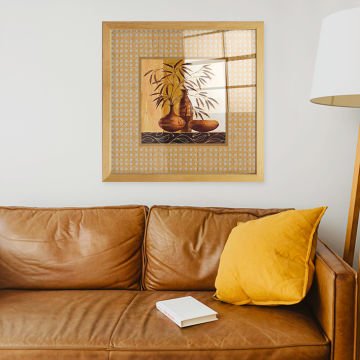 Naturel Çerçeveli Hasır Baskı Cam Tablolar 50cm x 50cm