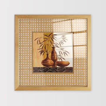 Naturel Çerçeveli Hasır Baskı Cam Tablolar 50cm x 50cm