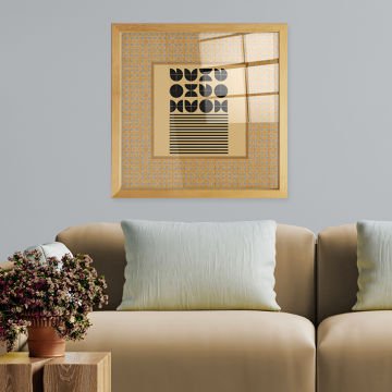 Naturel Çerçeveli Hasır Baskı Cam Tablolar 40cm x 40cm