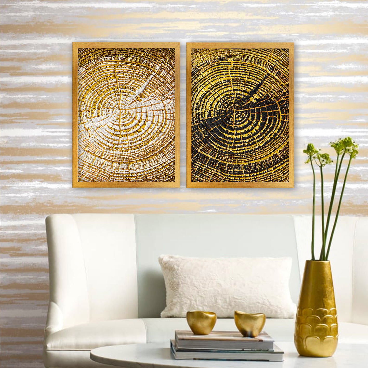 2 Parçalı Altın Çerçeveli Tablo 35cm x 45cm