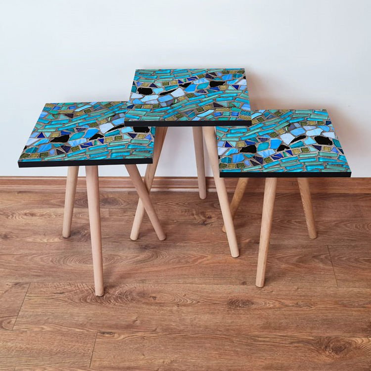 Desenli 3lü Zigon Sehpa