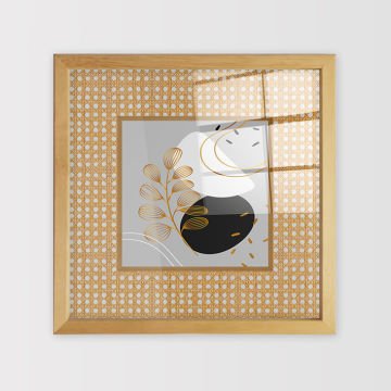 Naturel Çerçeveli Hasır Baskı Cam Tablolar 40cm x 40cm