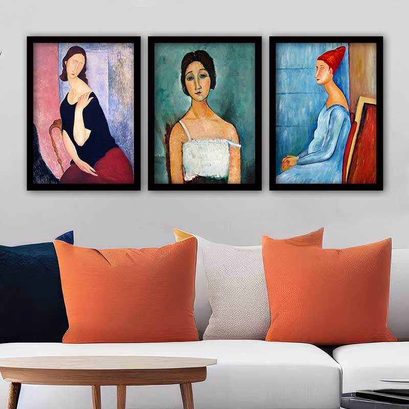 Amedeo Modigliani 3 Parça Siyah Çerçeveli Tablo