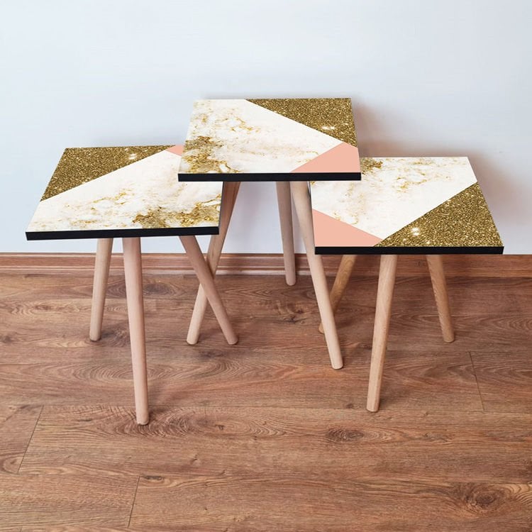 Desenli 3lü Zigon Sehpa