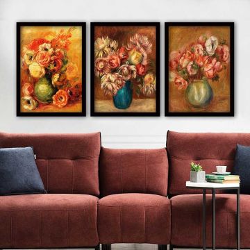 AUGUSTE RENOIR 3 Parça Siyah Çerçeveli Tablo