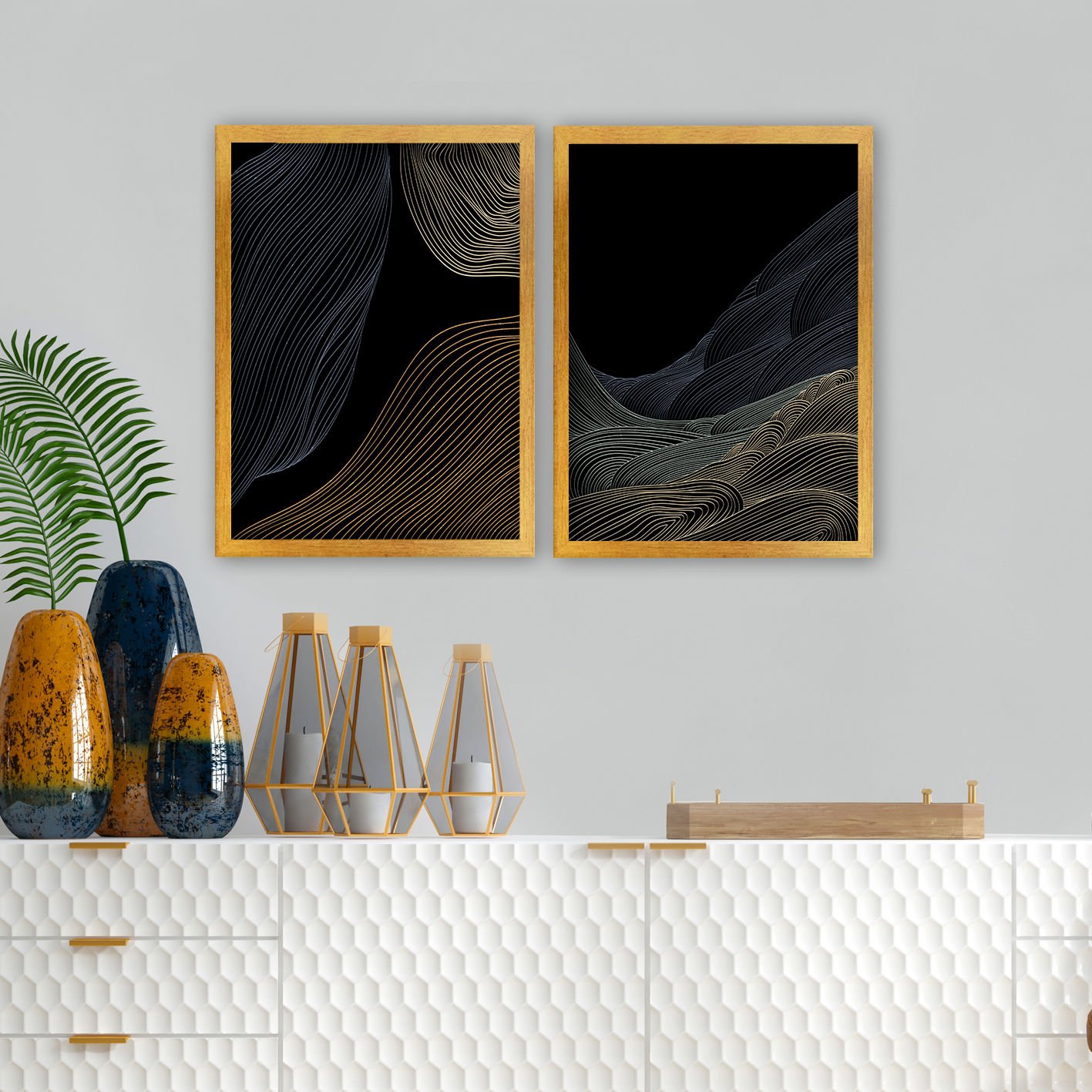 2 Parçalı Altın Çerçeveli Tablo 35cm x 45cm