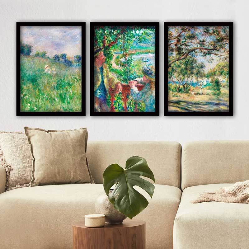 AUGUSTE RENOIR 3 Parça Siyah Çerçeveli Tablo