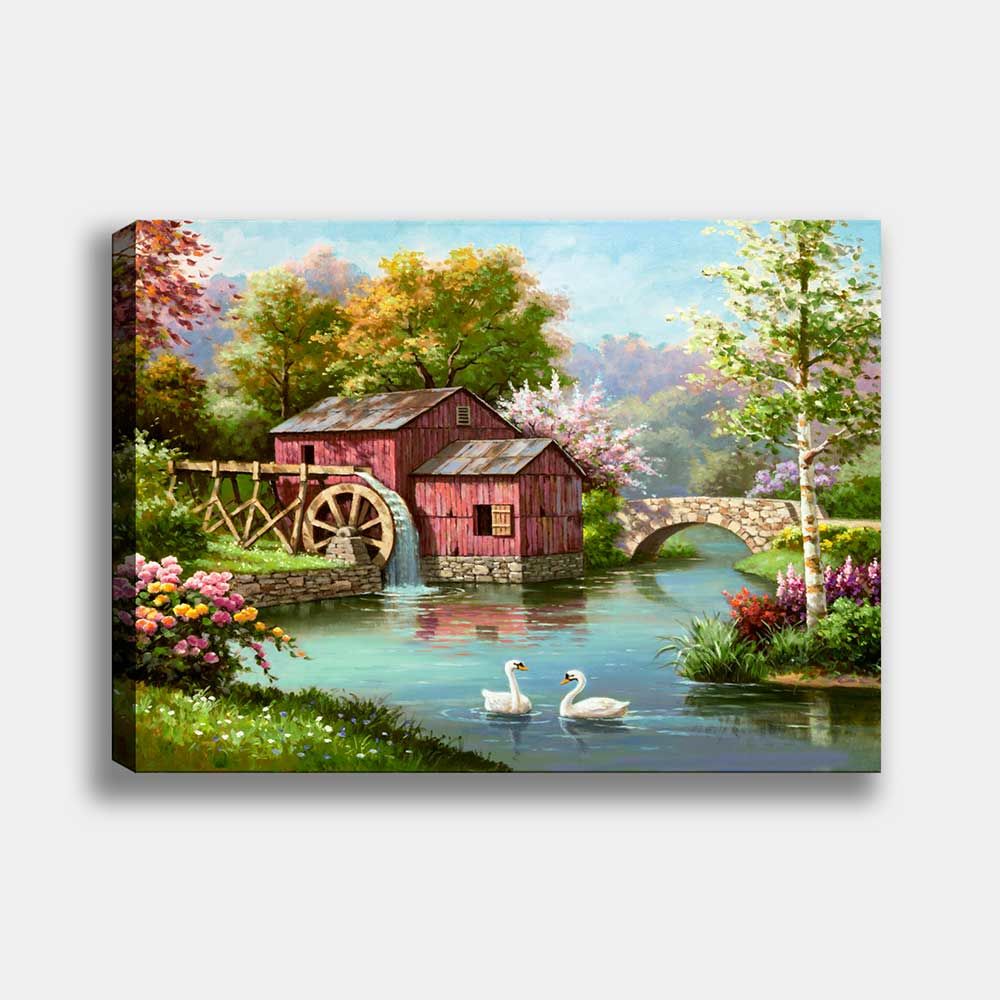 Kuğulu Ev Manzara Kanvas Tablo 50cm x 70cm