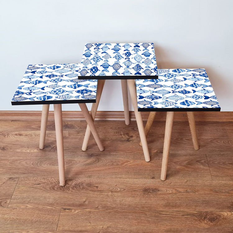 Desenli 3lü Zigon Sehpa