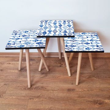 Desenli 3lü Zigon Sehpa