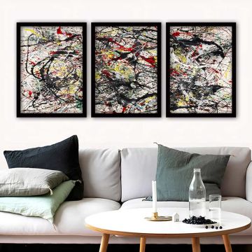 JACKSON POLLOCK 3 Parça Siyah Çerçeveli Tablo