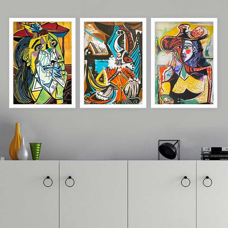 Pablo Picasso 3 Parça Beyaz Çerçeveli Tablo 35cm x 45cm