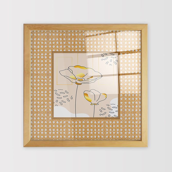Naturel Çerçeveli Hasır Baskı Cam Tablolar 40cm x 40cm