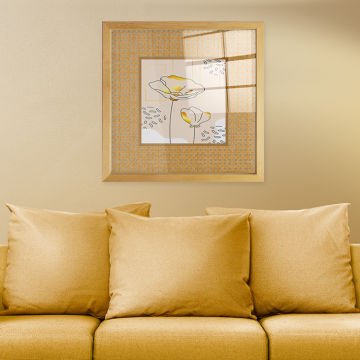 Naturel Çerçeveli Hasır Baskı Cam Tablolar 50cm x 50cm