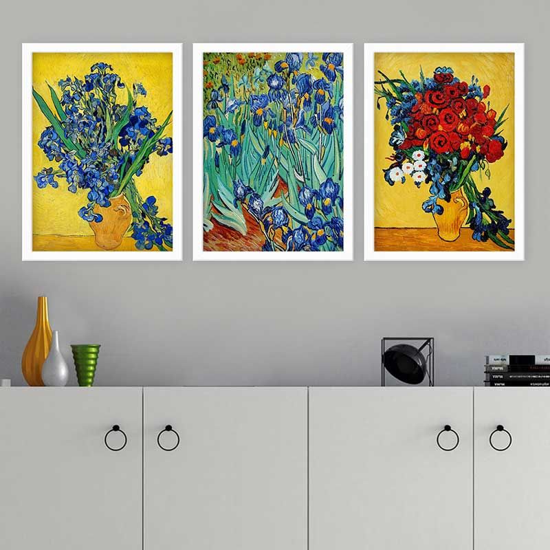 Vincent Van Gogh 3 Parça Beyaz Çerçeveli Tablo 55cm x 75cm