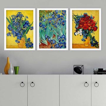 Vincent Van Gogh 3 Parça Beyaz Çerçeveli Tablo 55cm x 75cm