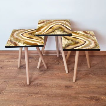 Desenli 3lü Zigon Sehpa