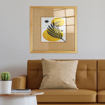 Naturel Çerçeveli Hasır Baskı Cam Tablolar 40cm x 40cm