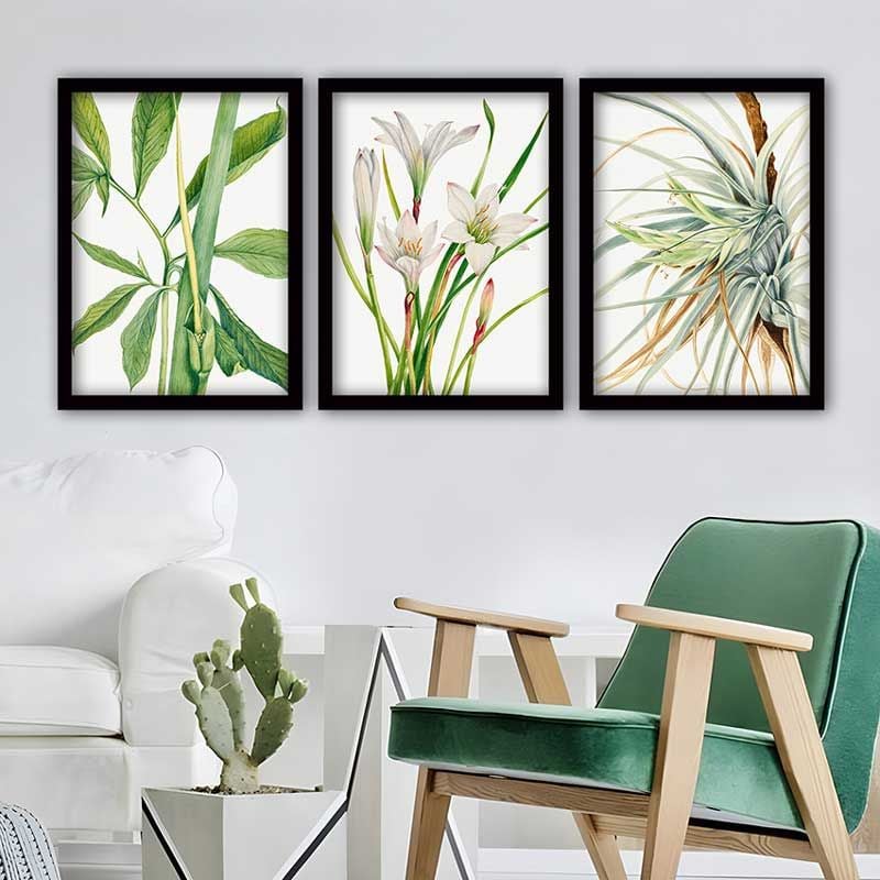 Yapraklar 3 Parça Siyah Çerçeveli Tablo