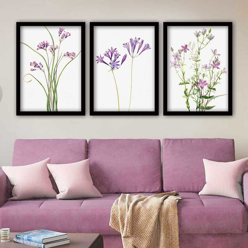 Çiçek 3 Parça Siyah Çerçeveli Tablo