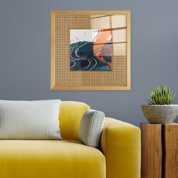 Naturel Çerçeveli Hasır Baskı Cam Tablolar 40cm x 40cm