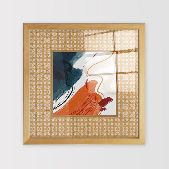 Naturel Çerçeveli Hasır Baskı Cam Tablolar 40cm x 40cm