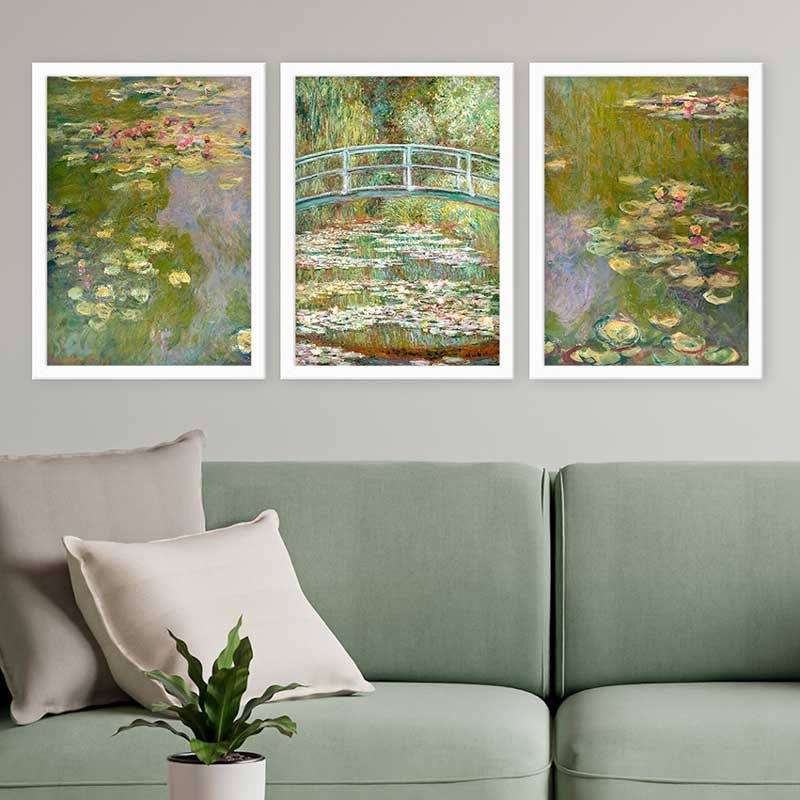 Claude Monet 3 Parça Beyaz Çerçeveli Tablo 55cm x 75cm