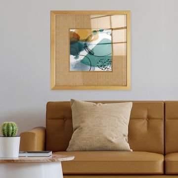 Naturel Çerçeveli Hasır Baskı Cam Tablolar 50cm x 50cm