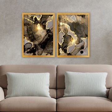 2 Parçalı Altın Çerçeveli Tablo 55cm x 75cm