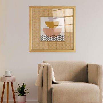 Naturel Çerçeveli Hasır Baskı Cam Tablolar 40cm x 40cm