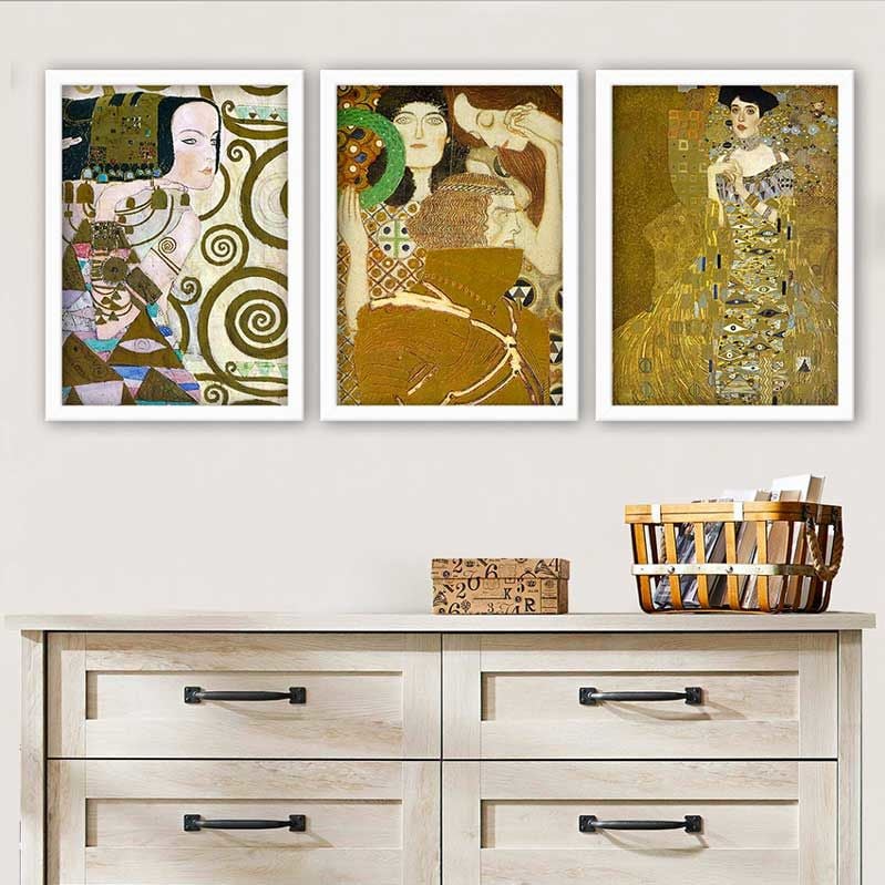 Gustav klimt 3 Parça Beyaz Çerçeveli Tablo 55cm x 75cm
